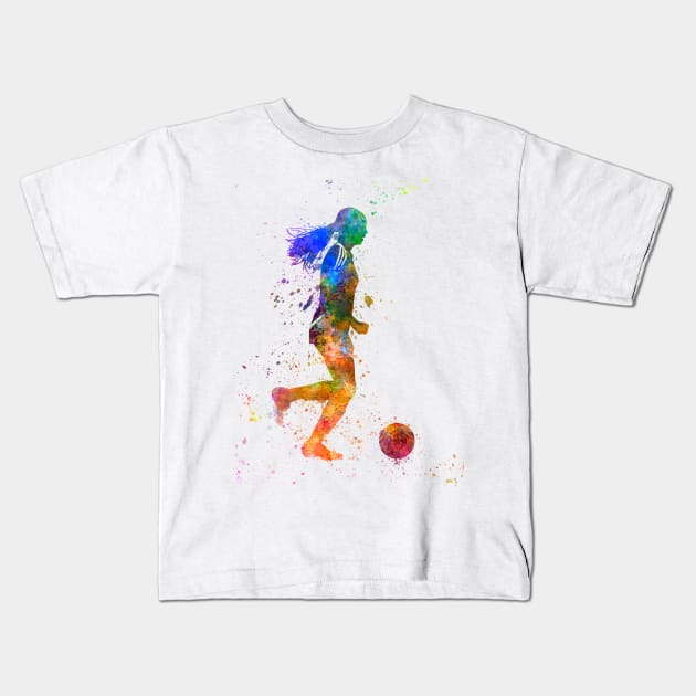 Girl playing soccer football player silhouette Kids T-Shirt by PaulrommerArt